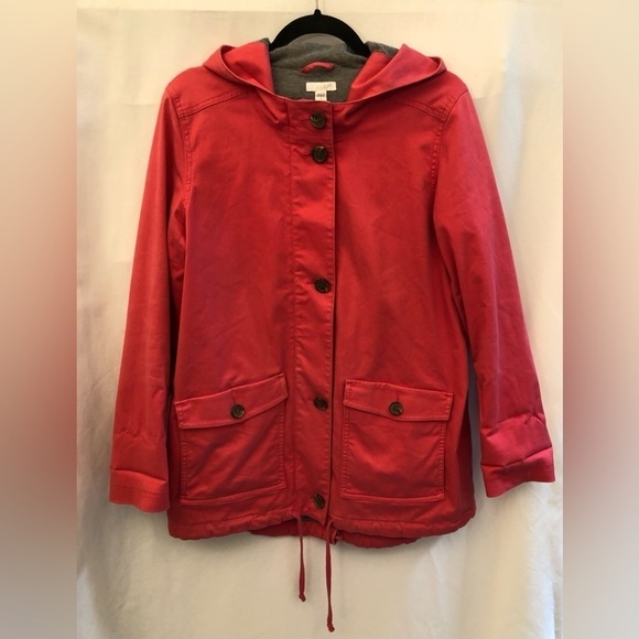 J Jill Hooded Barn Jacket Full Zip Front Pockets Pink Size Small - Picture 1 of 16